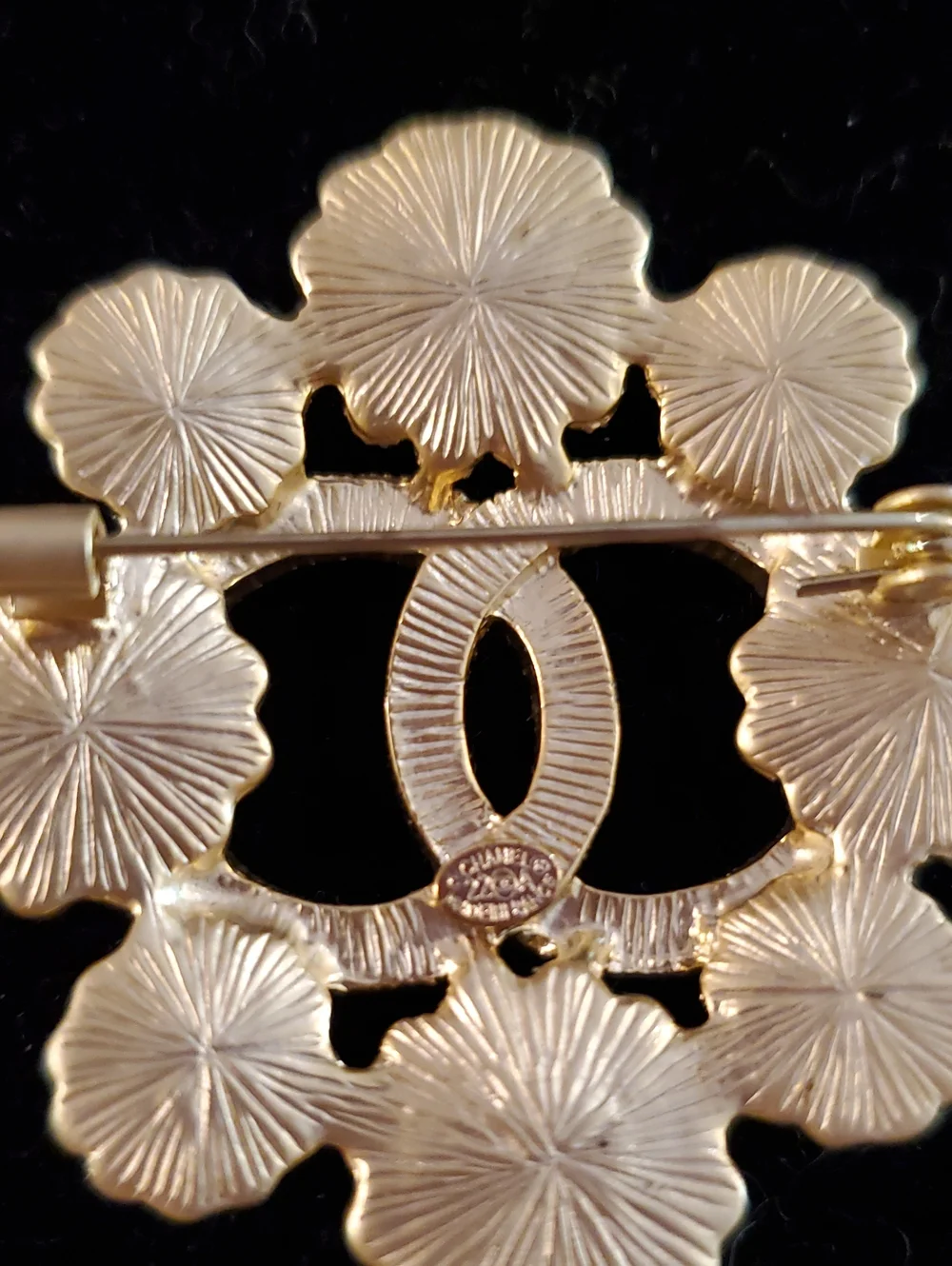 Chanel Gold Pearl Floral Logo Brooch -